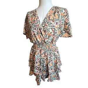 Zara Floral Patterned Womens Wrap Dress Size M Elastic Waist Ruffled Hem jj3740